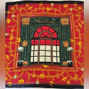 Rare Cartier Boutique Facade Paris Silk Scarf Collectible Vintage 1970-1980